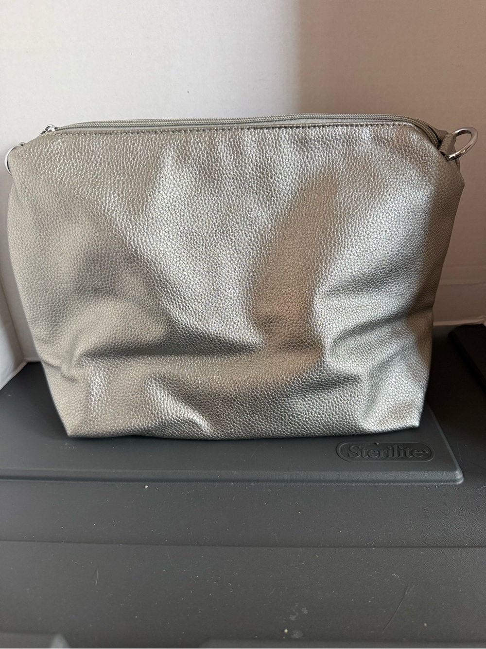 Metallic Silver Cosmetic Pouch - Sleek Travel Makeup Case